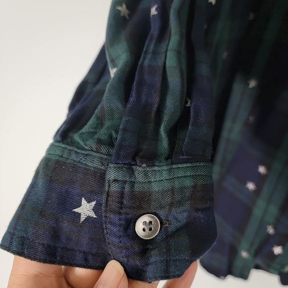 Rock & Republic Green Plaid Button Up Shirt XXL Long Sleeve Sparkle Star Print - Picture 5 of 11